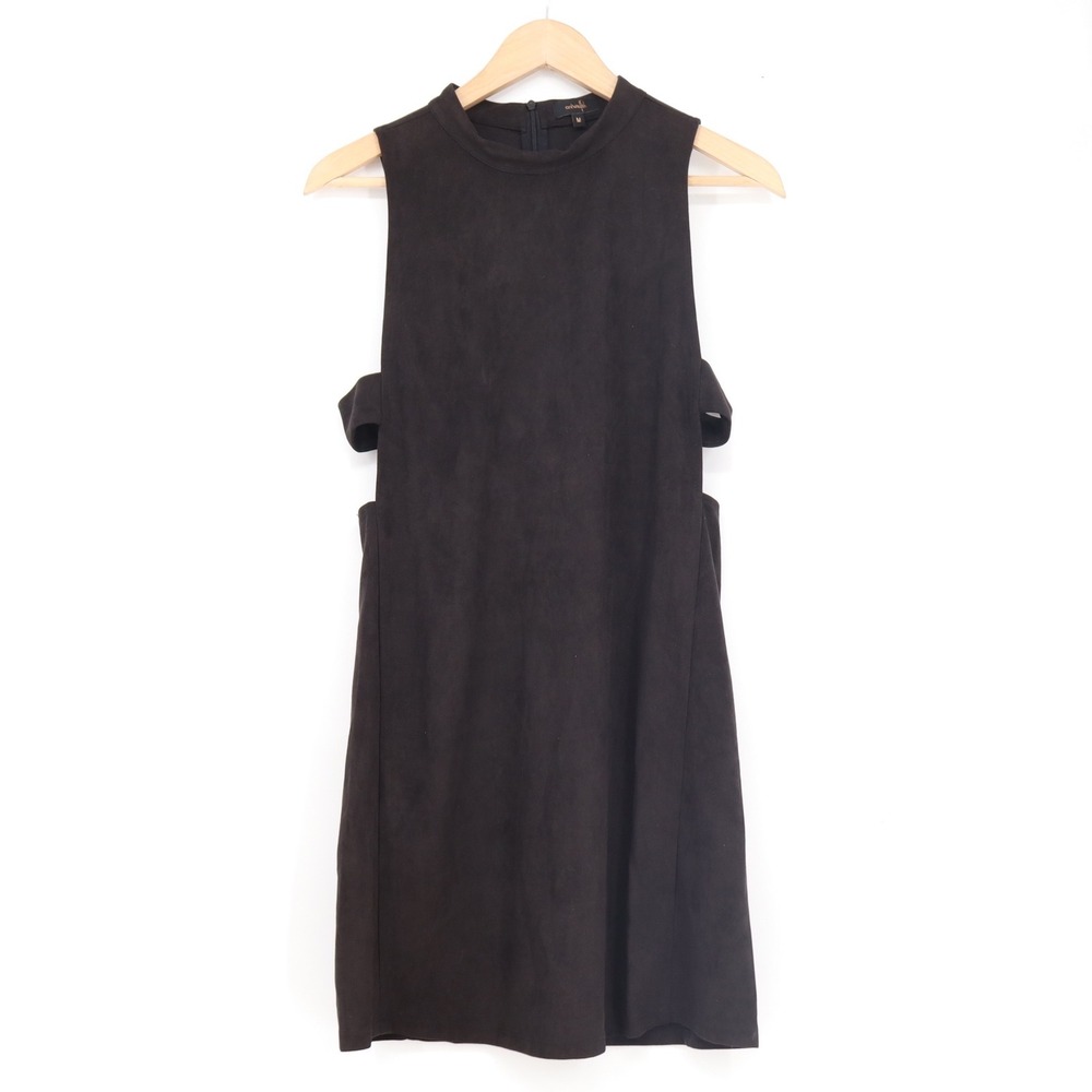 OnTwelfth Brown Faux Suede Mock Neck Side Cut-Out Shift Mini Dress Medium